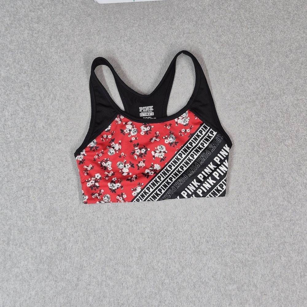 PINK Victoria's Secret Women Sports Bra XS Black Floral Ultimate‎ Wireless